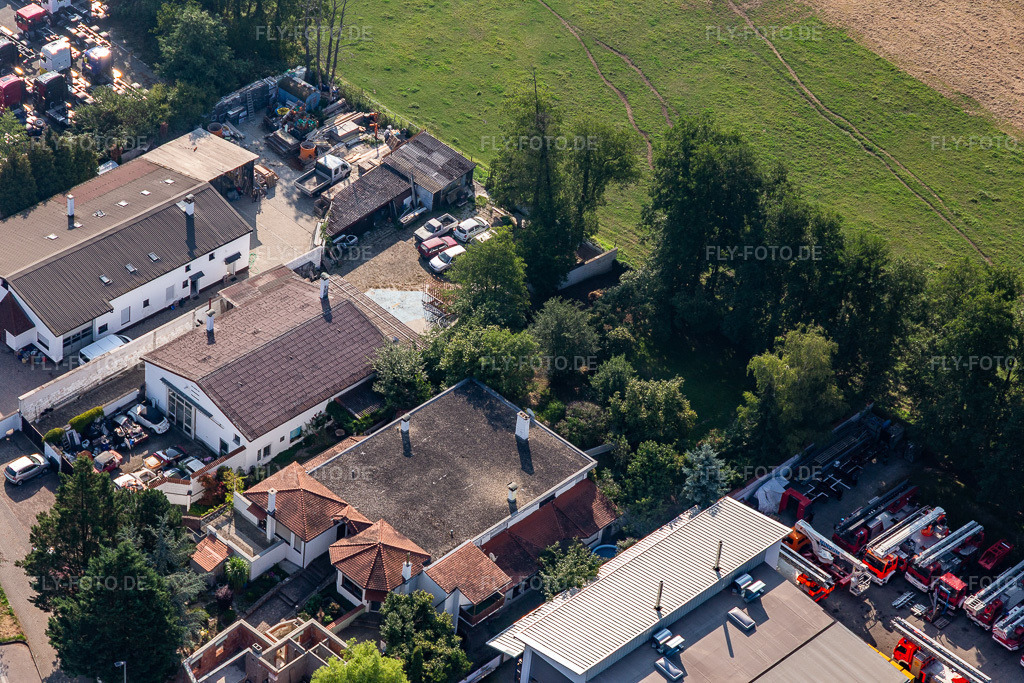 Luftbild: Taxi Beil am Barthelsmühlring im Gewerbegebiet Horst im Ortsteil Minderslachen in Kandel im Bundesland Rheinland-Pfalz in Deutschland. Foto: IMG_117296.jpg vom 25.08.2019 durch Werner Riehm/FLY-FOTO.de