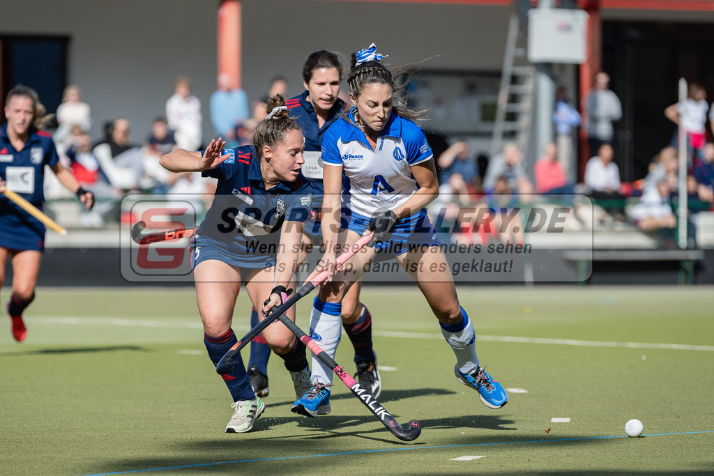 HK_20231007_105072 | 1.Bundesliga Damen Düsseldorfer HC - Großflottbeker THGC am 7.10.2023 DHC, Düsseldorf , Pia Lhotak ( Düsseldorfer HC #5 ) , Agostina Lovagnini ( Großflottbeker THGC )
