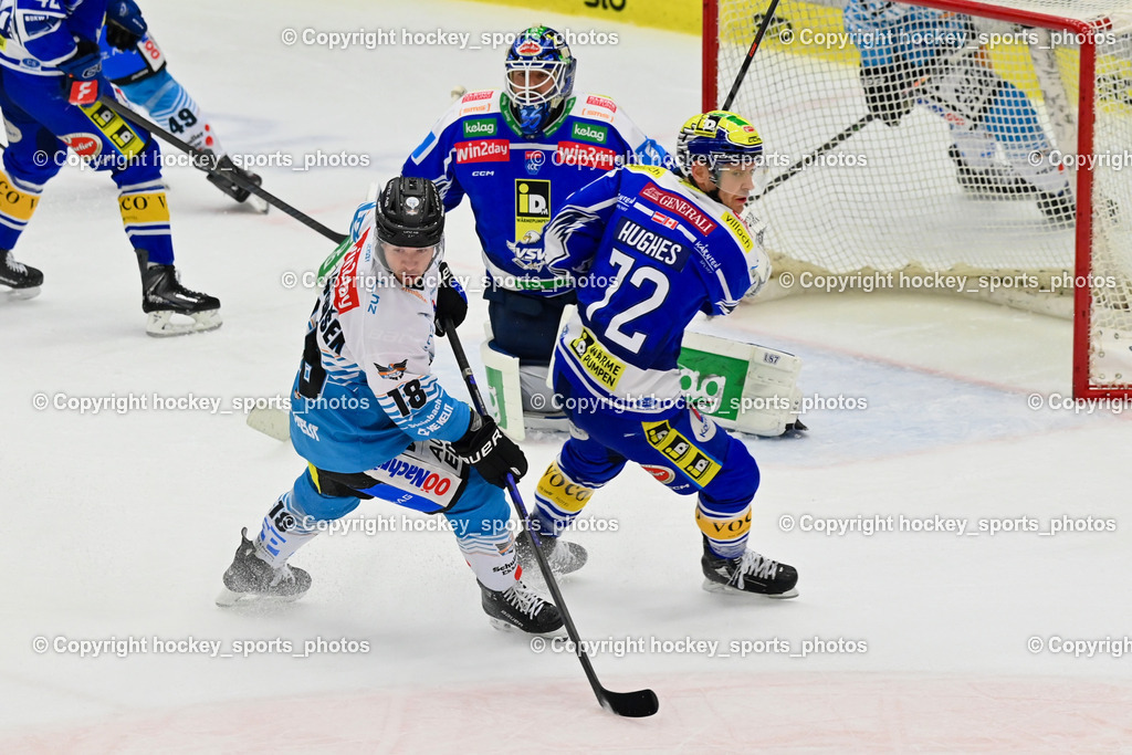 EC IDM WÄRMEPUMPEN VSV vs. Steinbach Black Wings Linz | #18 Ken Ograjensek Black Wings Linz, #72 John Hughes EC VSV, #35 Joe Cannata EC VSV, EC IDM WÄRMEPUMPEN VSV vs. Steinbach Black Wings Linz, EC IDM WÄRMEPUMPEN VSV vs. Steinbach Black Wings Linz am 04.03.2026 in Villach (Stadthalle Villach), Austria, (Photo by Bernd Stefan)