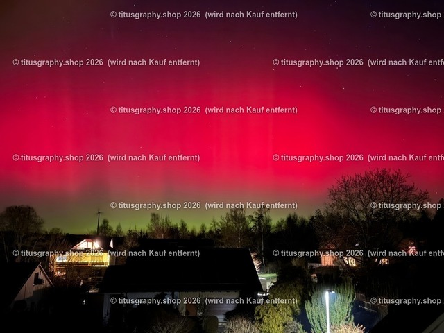 Polarlicht (Aurora borealis, Nordlicht ) Hessisch Lichtenau FÖHREN, Foto 04 | Die titusgraphy.shop-Aufnahme vom 19.01.2026 um 22 Uhr, Hessisch Lichtenau, Ortsteil Föhren, zeigt ein sehr seltenes Polarlicht. - Realisiert mit Pictrs.com