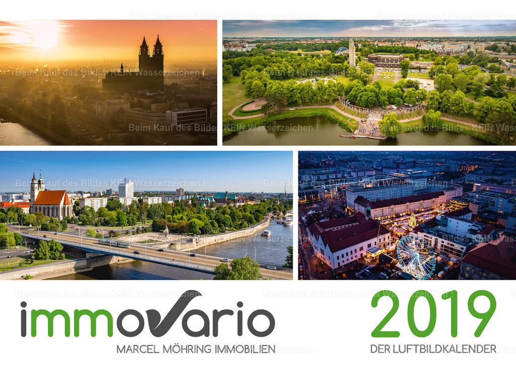 Luftbild Kalender Magdeburg Sachsen Anhalt immovario | Beispiele Firmenkalender individuell mit eigenem Logo - Realisiert mit Pictrs.com