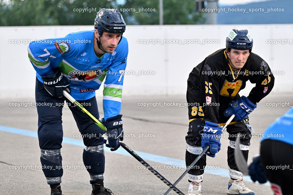 ASKÖ Hockey Villach vs. VAS Ballhockey  | #77 WUNTSCHEK Manuel ASKÖ Villach Hockey, #65 Ortner Stefan VAS Villach, ASKÖ Hockey Villach vs. VAS Ballhockey , ASKÖ Hockey Villach vs. VAS Ballhockey  am 06.07.2025 in Villach (Alpen Arena ), Austria, (Photo by Bernd Stefan)