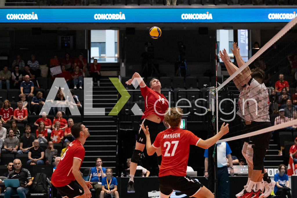 Luxembourg v Switzerland - CEV European League Men | KRIENS, SWITZERLAND - JUNE 12: FABRICE EGGER of Switzerland attack / spike during the CEV European League match between Luxembourg and Switzerland at Pilatus Arena on June 12, 2026 in Kriens, Switzerland. - Realisiert mit Pictrs.com