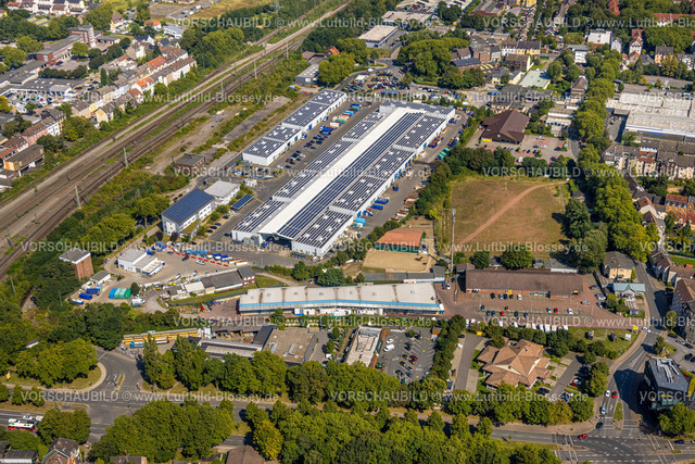 Gelsenkirchen240809117GE-Sued | Luftbild, Gelsendienste Containerdienst Hallen mit Solardach, Brachfläche, Ückendorf, Gelsenkirchen, Ruhrgebiet, Nordrhein-Westfalen, Deutschland