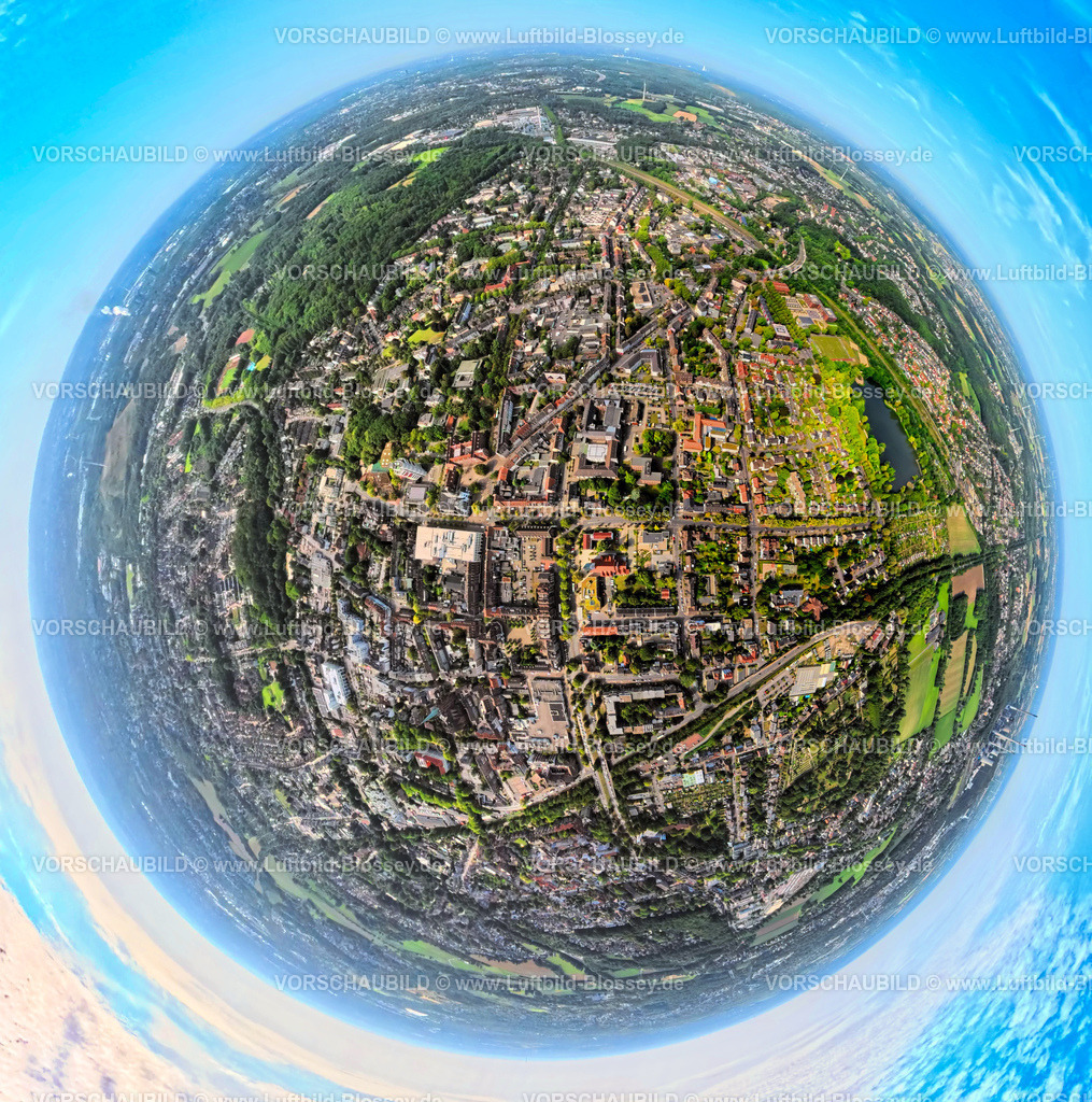 Gladbeck250890005MitteRathaus | Luftbild, Gladbeck City Innenstadt, Altes  Rathaus und Neues Rathaus, St. Barbara Hospital, Erdkugel, Fisheye Aufnahme, Fischaugen Aufnahme, 360 Grad Aufnahme, tiny world, little planet, fisheye Bild, , Gladbeck, Ruhrgebiet, Nordrhein-Westfalen, Deutschland