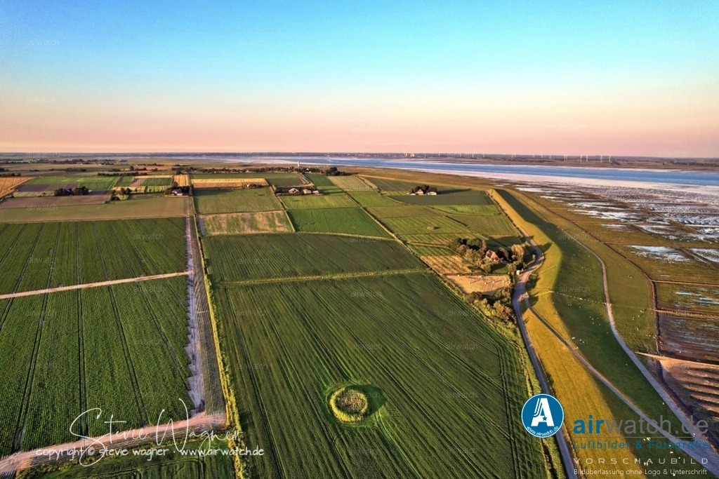 Luftbild Nordstrand, LangerDeich, Dreisprung, An de Wehl, Evensbüller Chaussee, Husumer Bucht | Luftbild Nordstrand, LangerDeich, Dreisprung, An de Wehl, Evensbüller Chaussee, Husumer Bucht