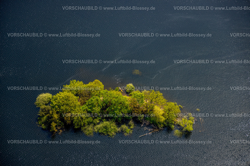 Heimrath240501916Rursee | Luftbild, Rursee Rurtalsperre mit bewaldeter Insel vor der Halbinsel Eschauel, Kajakfahrer in einer Bucht, Nationalpark Eifel, Schmidt, Nideggen, Nordrhein-Westfalen, Deutschland