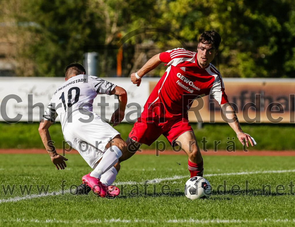 2023-09-09_066_FC_Herzogstadt_II_gegen_SG_Hoerlkofen_Woerth | Erding, Deutschland, 09.09.2023:
Fußball, A-Klassel 2023 / 2024, 6. Spieltag, FC Herzogstadt II gegen SG Hörlkofen/Wörth, Endergebnis: 1:2

Dan Adrian Kohlmann (FC Herzogstadt, #10), Korbinian Nußrainer (SG Hörlkofen/Wörth, #8)

Foto: Christian Riedel / fotografie-riedel.net