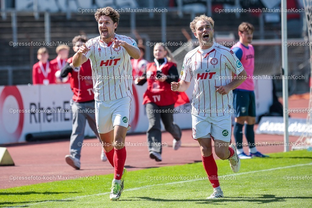 xsefx25042602015 | 25.04.2026, xsefx, Fußball, RL West, Fortuna Köln - SC Wiedenbrück, 31. Spieltag, Südstadion, Saison 2025 2026: Torjubel nach dem Tor zum 2:0 für den SC Fortuna Köln durch Torschütze Timo Bornemann (SC Fortuna Köln, 19) zusammen mit Enzo Wirtz (SC Fortuna Köln, 9) DFB regulations prohibit any use of photographs as image sequences and or quasi-video. Photo: xSabinexEffgenxPressefotoKochx