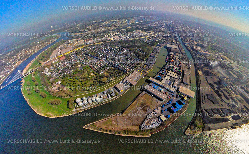 Duisburg250490031Parallelhafen | Luftbild, Neuenkamp Parallelhafen und Außenhafen, Fluss Rhein, Erdkugel, Fisheye Aufnahme, Fischaugen Aufnahme, 360 Grad Aufnahme, tiny world, little planet, fisheye Bild, Neuenkamp, Duisburg, Ruhrgebiet, Nordrhein-Westfalen, Deutschland