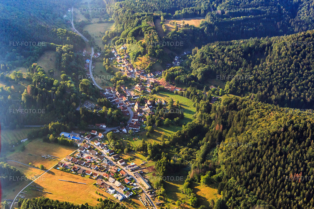 Luftbild: Ortsansicht aus Norden in Bobenthal im Bundesland Rheinland-Pfalz in Deutschland. Foto: IMG_122044.jpg vom 08.08.2020 durch Werner Riehm/FLY-FOTO.de