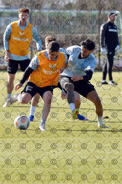 RGE_8244c | Hertha BSC, 2.Bundesliga, Herren, Training auf dem Gebhardt-Platz, Saison 2025/26,  von li. Diego Demme( Hertha BSC ),  Kevin Sessa ( Hertha BSC ), 04.03. 2026, Fotograf: Ralf Gebhardt - Realisiert mit Pictrs.com