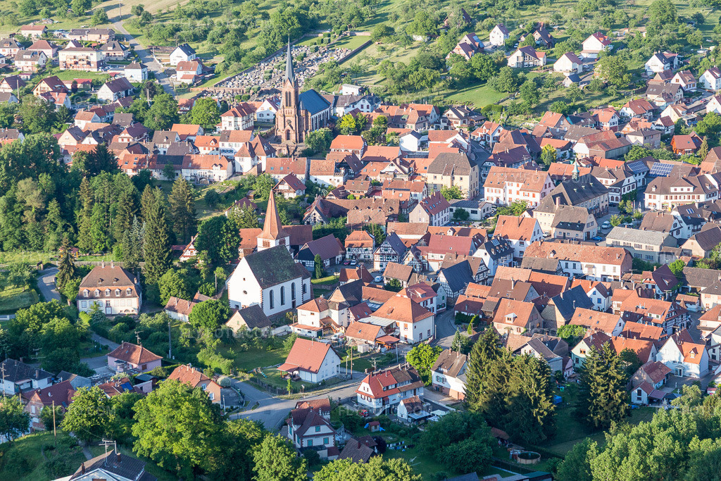 Aerial view: Village view in Lembach in the state Bas-Rhin, France.Photo: IMG_080262.jpg taken on 06/05/2015 by Werner Riehm/FLY-FOTO.comResolution of the original: 5472 x 3648 px