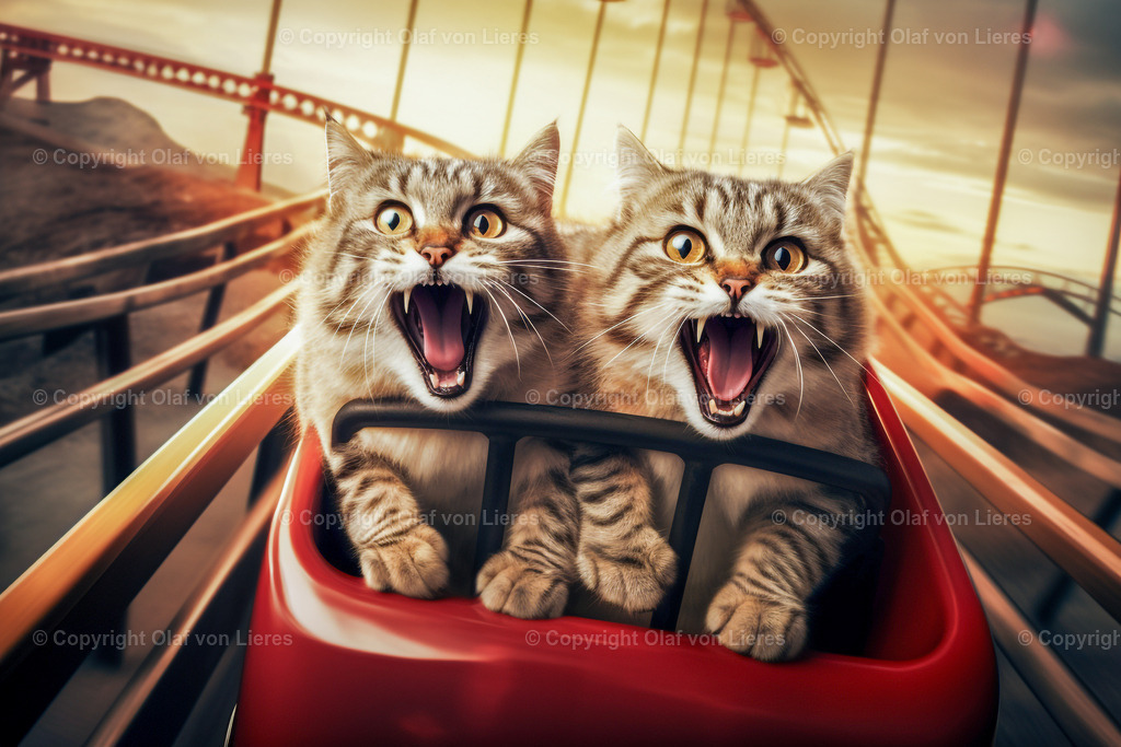 Katzen im Freizeitpark | Katzen schreien im Fahrgeschäft