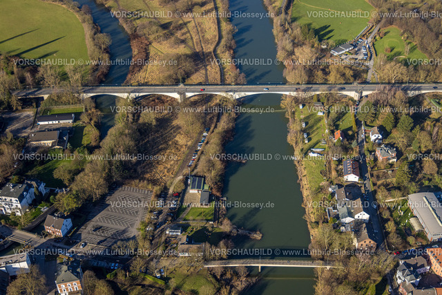 Witten240103045 | Luftbild, Ruhrbrücke Herbede über den Fluss Ruhr, Lakebrücke Fußgängerbrücke und Zollhaus Gastronomie, Ostherbede, Witten, Ruhrgebiet, Nordrhein-Westfalen, Deutschland