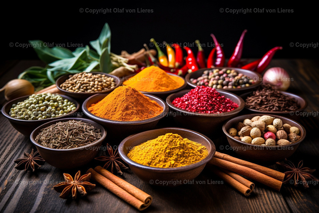 bunte Gewürze in Schalen | viele verschiedene Gewürze