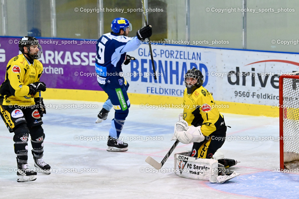 ESC Steindorf vs. MET PHOTOVOLTAIK HORNETS SPITTAL | #9 Essmann Kevin EC Hornets Spittal, Jubel #79 Petrik Benjamin ESC Steindorf, #1 Zauchner Rene EC Hornets Spittal, ESC Steindorf vs. MET PHOTOVOLTAIK HORNETS SPITTAL, ESC Steindorf vs. MET PHOTOVOLTAIK HORNETS SPITTAL am 26.10.2024 in Steindorf (Ossiachersee Halle), Austria, (Photo by Bernd Stefan)