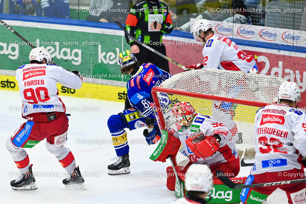 EC IDM WÄRMEPUMPEN VSV vs. EC KAC | #90 Fraser Matthew EC KAC, #81 RICHTER Marco EC VSV, #32 Dahm Sebastian EC KAC, #82  Nickl Thimo EC KAC, #92 Unterweger Clemens EC KAC, Nickl Thimo EC KAC, EC IDM WÄRMEPUMPEN VSV vs. EC KAC, EC IDM WÄRMEPUMPEN VSV vs. EC KAC am 02.02.2025 in Villach (Stadthalle Villach), Austria, (Photo by Bernd Stefan)