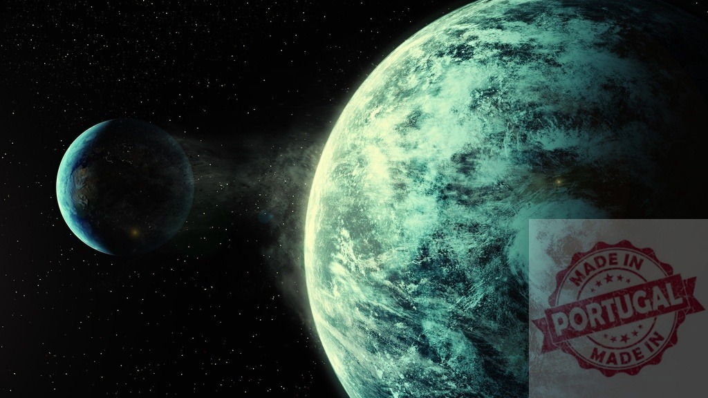 Exoplanets orbiting star in nebula space scene | Two alien planets in a distant galaxy with a bright star and nebula creating light - Realisiert mit Pictrs.com