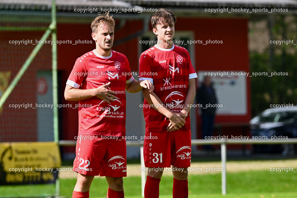 SV Rothentuhurn vs. URC Thal Assling | #22 Lucas Ott SV Rothenthurn, #31 Fabio Daxer SV Rothenthurn, SV Rothentuhurn vs. URC Thal Assling, SV Rothentuhurn vs. URC Thal Assling am 15.09.2024 in Rothenthurn (Sportplatz Rothenthurn), Austria, (Photo by Bernd Stefan)