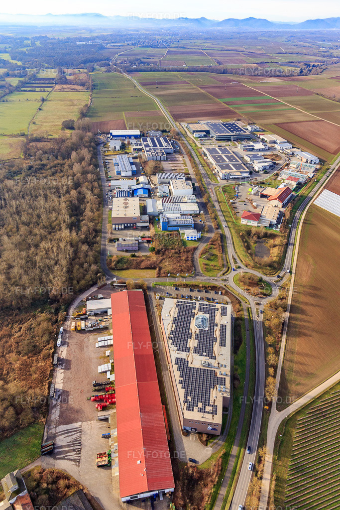 Luftbild: Gewerbepark W und W II in Herxheim bei Landau im Bundesland Rheinland-Pfalz in Deutschland. Foto: IMG_145154.jpg vom 04.01.2025 durch Werner Riehm/FLY-FOTO.de
