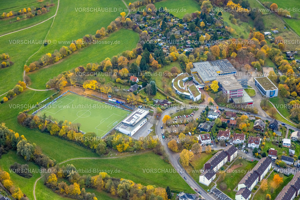 Hagen251102341 | Luftbild, Gesamtschule Eilpe und Sportplatz Fußballstadion TSV Fichte Hagen 1863 e. V., herbstliche Bäume, Eilpe, Hagen, Ruhrgebiet, Nordrhein-Westfalen, Deutschland
