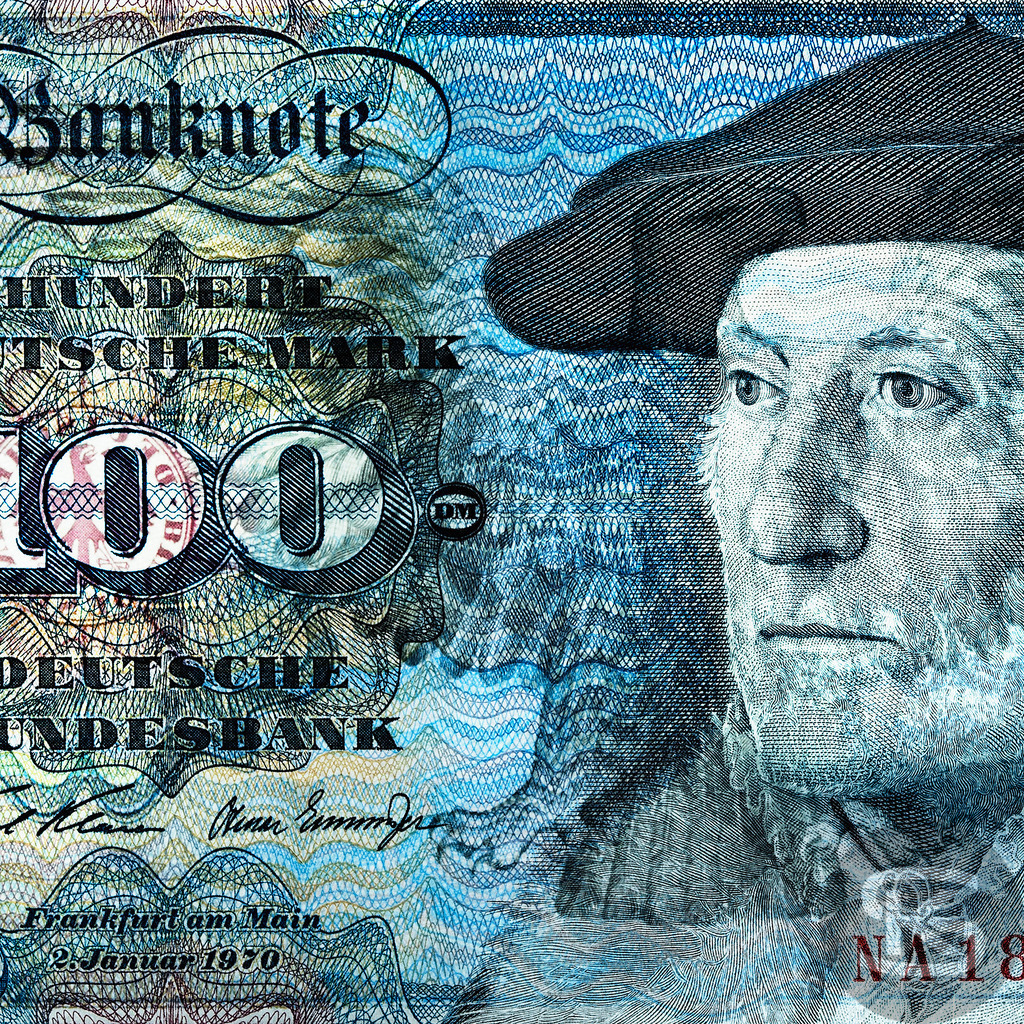 WEST-DEUTSCHLAND - Sebastian Münster | Kosmograph und Humanist, 1488-1552 | Entdecken Sie "Gesichter der Währungen" – eine einzigartige Fotoserie von Stefan Kuhn, die Banknoten aus aller Welt als Kunstwerke neu interpretiert. Vorder- und Rückseite verschmelzen zu faszinierenden Kompositionen.  - Realisiert mit Pictrs.com