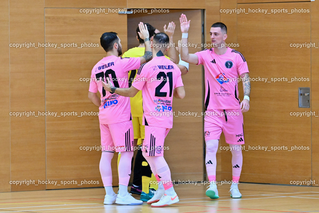 Carinthia Flamengo Futsal Club vs. Dynamo Triestingtal | #24 Zoran Vukovic Carinthia Flamengo, #21 Robert Dimitrov Carinthia Flamengo, #70 Yosifov Svetlozar Angelov Carinthia Flamengo, Carinthia Flamengo Futsal Club vs. Dynamo Triestingtal, Carinthia Flamengo Futsal Club vs. Dynamo Triestingtal am 29.12.2024 in Villach (Ballspielhalle St. Martin), Austria, (Photo by Bernd Stefan)