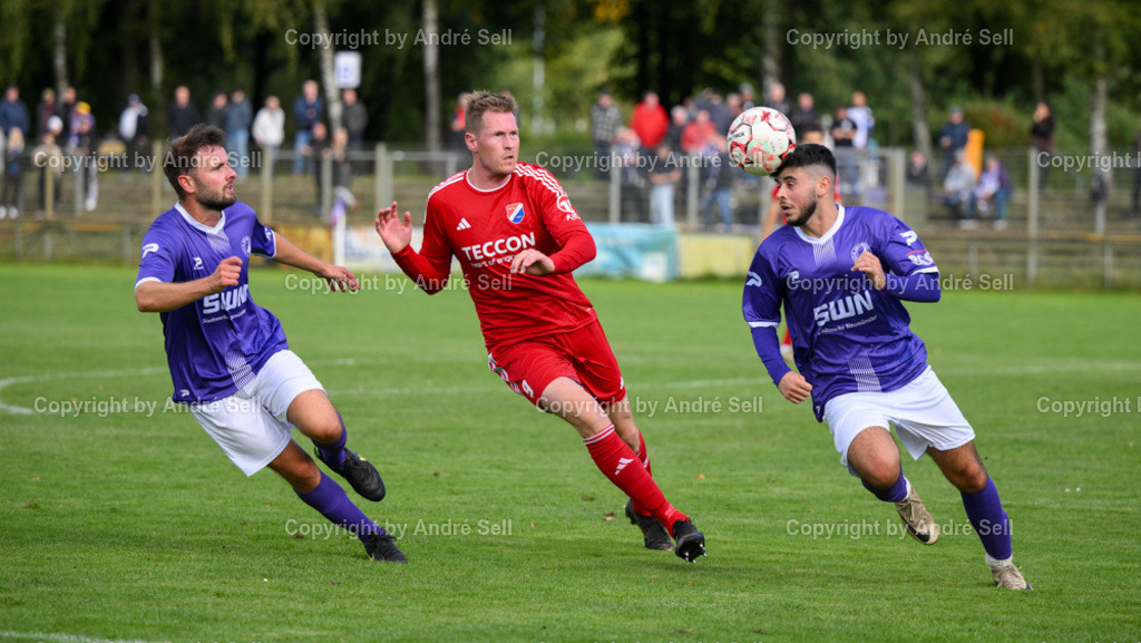 VfR Neumünster vs SpVg Eidertal Molfsee | Christoph Kahlcke (VfR #21) &amp; Murat Rasgele (VfR #8) / Sebastian Klimmek (Molfsee #9) - Fußball-Oberliga Männer 2024/2025 / VfR Neumünster vs SpVg Eidertal Molfsee / VfR-Stadion / Neumünster / 29.09.24 - Realisiert mit Pictrs.com