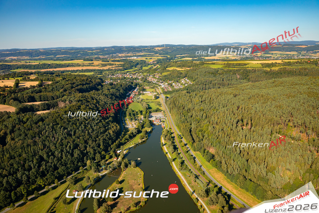 Das Luftbild zeigt : Badesee Trebgast - Die Luftaufnahme wurde 2024 vom UL-Flugzeug aus erstellt ( keine Drohne ) - Hochauflösende Luftaufnahme - Für grossformatige Ausdrucke geeignet. Die Geschenkidee !Mit Lizenz und Bildrechte bestellbar