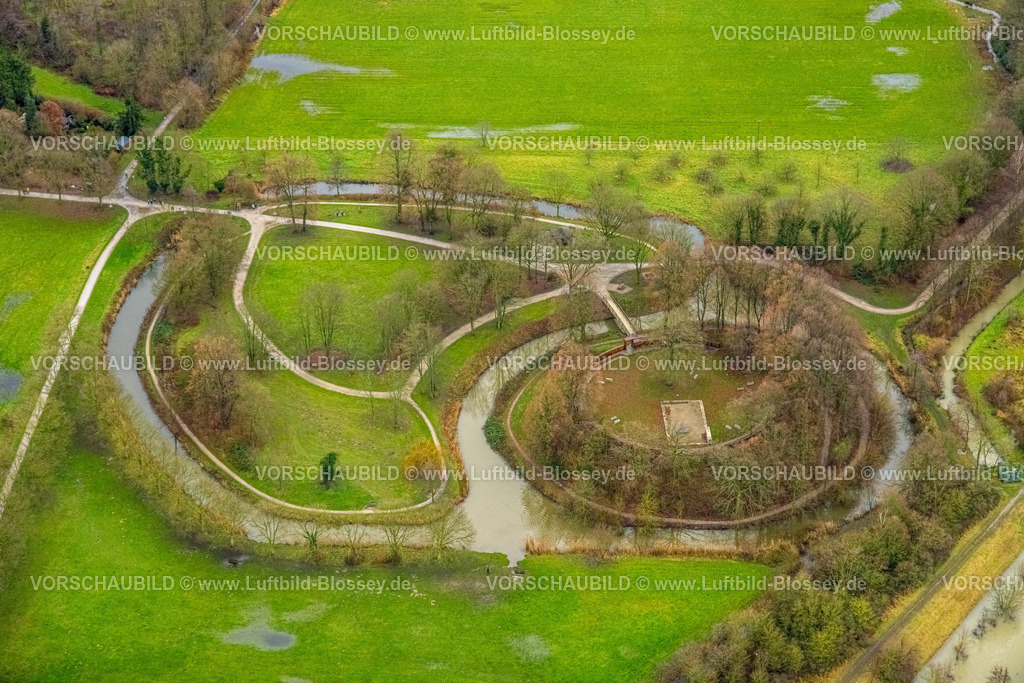 Hamm231201259 | Luftbild vom Hochwasser der Lippe, Weihnachtshochwasser 2023, Fluss Lippe tritt nach starken Regenfällen über die Ufer, Überschwemmungsgebiet Lippeaue Marker Burghügel, Mitte, Hamm, Ruhrgebiet, Nordrhein-Westfalen, Deutschland