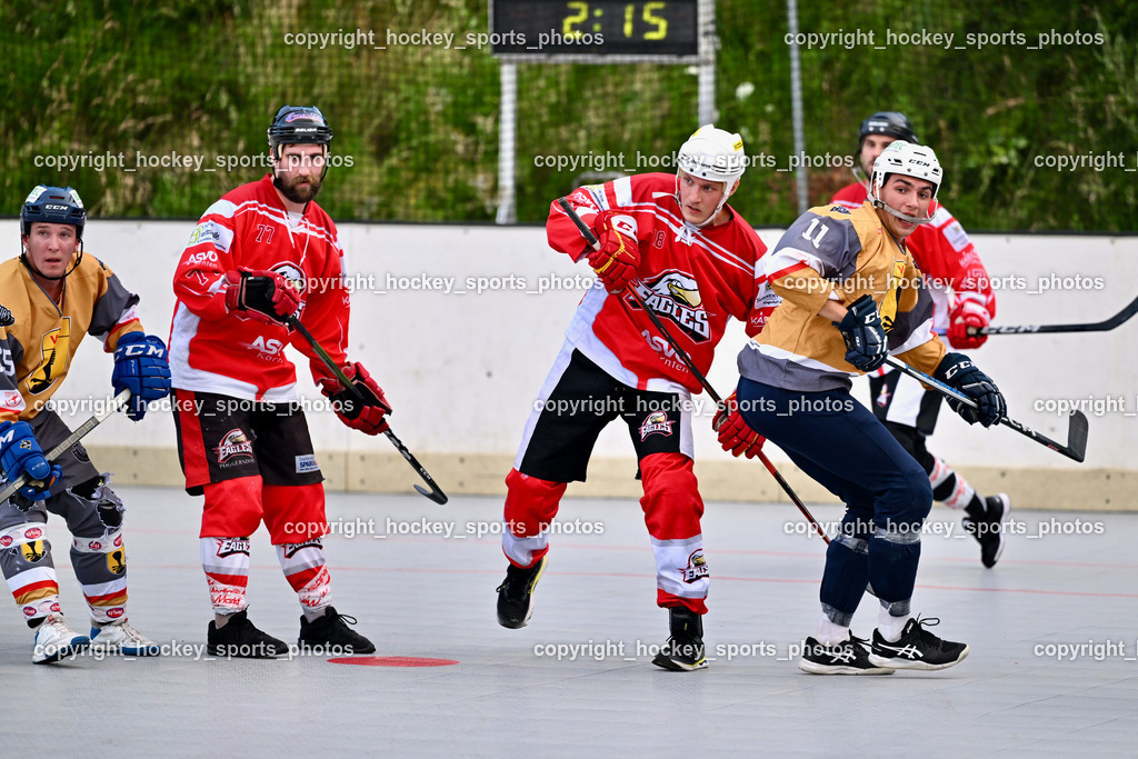 HSC Eagles Poggersdorf vs. VAS Ballhockey  | #65 Ortner Stefan, #77 Schumnig Steran, #18 Steinwender Oliver, #11 Potocnik Luca, HSC Eagles Poggersdorf vs. VAS Ballhockey , HSC Eagles Poggersdorf vs. VAS Ballhockey  am 17.07.2024 in Poggersdorf (Sportzentrum Poggersdorf), Austria, (Photo by Bernd Stefan)