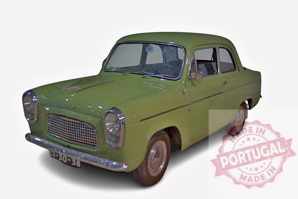 Ford Anglia 100E green vintage car on white | Ford Anglia 100E classic car isolated on a white background, representing automotive history - Realized with Pictrs.com
