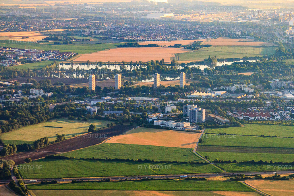 Luftbild: Ortsansicht mit BG Klinik Ludwigshafen von Süden bei Sonnenaufgang im Ortsteil Oggersheim in Ludwigshafen im Bundesland Rheinland-Pfalz in Deutschland. Foto: IMG_69372.jpg vom 04.07.2014 durch Werner Riehm/FLY-FOTO.deAuflösung des Originals: 4752 x 3168 pxLinkedin