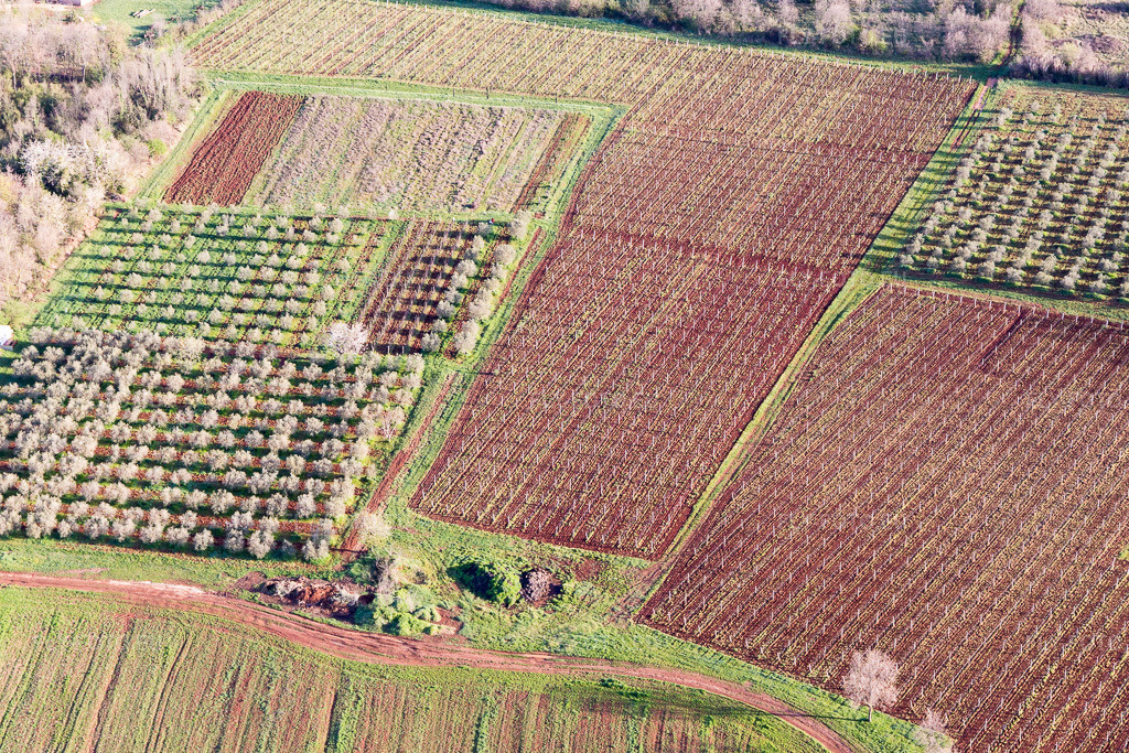 Vue aérienne: Vue de la ville à Fuškulin dans le département Gespanschaft Istrien, Croatie. Photo: IMG_106328.jpg prise le 14/04/2018 par Werner Riehm/FLY-FOTO.eu – Résolution de l'original: 5472 x 3648 px