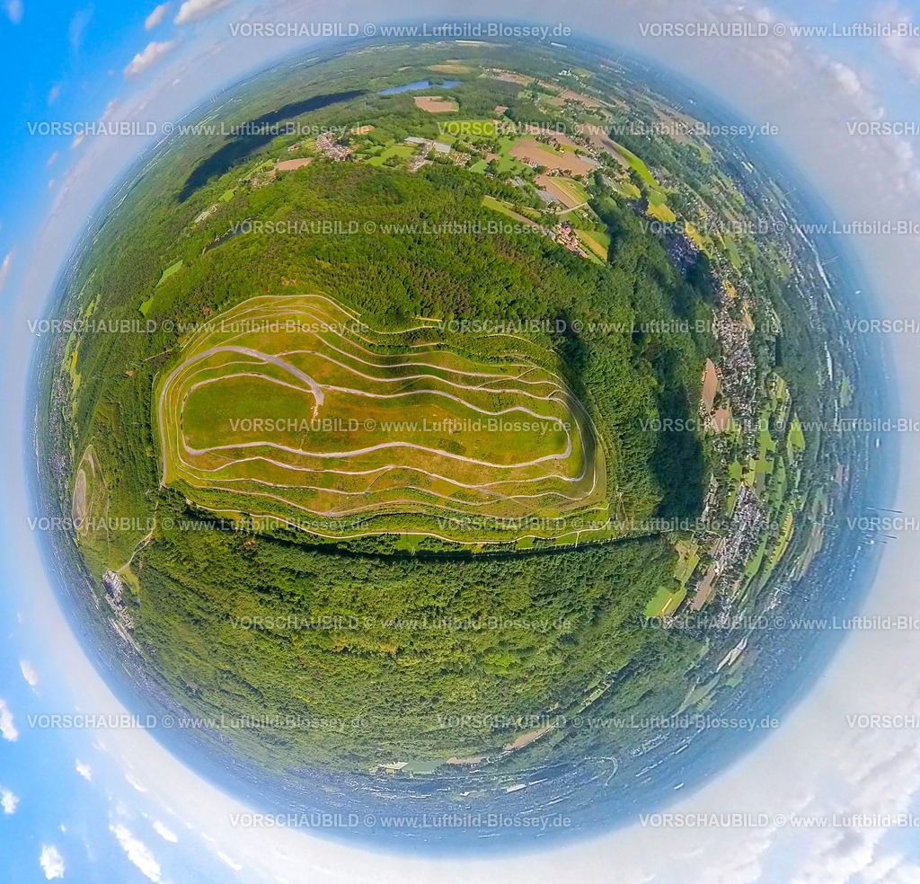 Bottrop230520076HaldeSchoettelheide | Luftbild, Bergehalde Schöttelheide, Köllnischer Wald, Erdkugel, Fisheye Aufnahme, Fischaugen Aufnahme, 360 Grad Aufnahme, Kirchhellen-Süd, Bottrop, Ruhrgebiet, Nordrhein-Westfalen, Deutschland