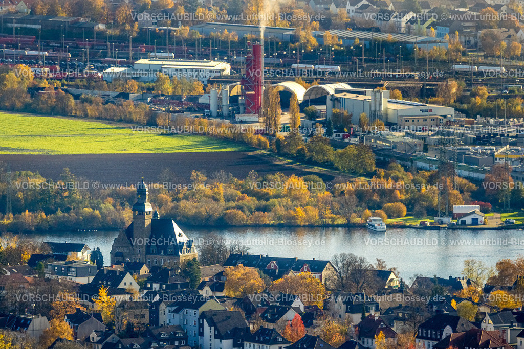 Wetter251104316 | Luftbild, Rathaus und Wohngebiet am Harkortsee mit Blick nach Hagen-Vorhalle, herbstliche Bäume, Wetter, Ruhrgebiet, Nordrhein-Westfalen, Deutschland