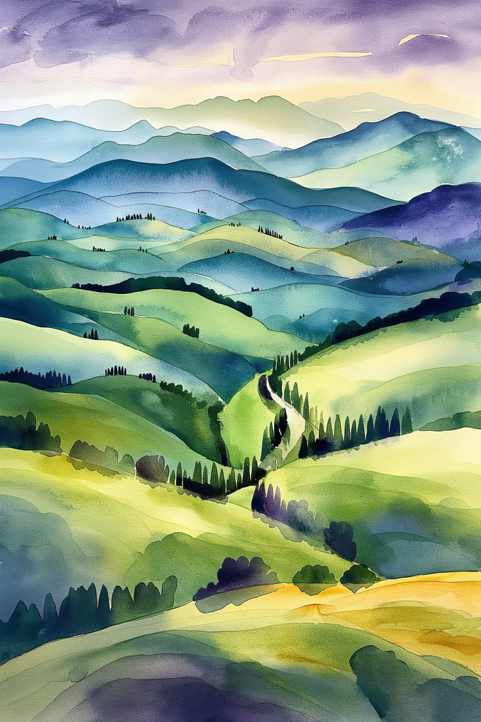 2406028 - Weite Landschaft | Eine weite Landschaft im Stil eines Aquarellgemäldes.