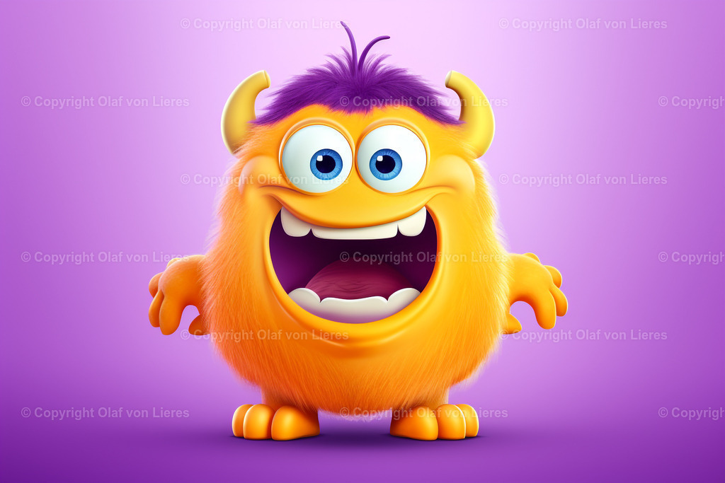 gelbes lachendes Monster | fröhliches Monster gelb lila