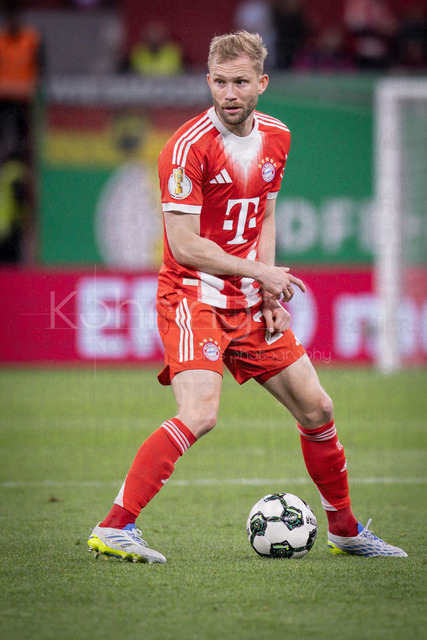 DFB Cup semifinal match Bayer 04 Leverkusen vs. FC Bayern Munich, 22.04.2026 | LEVERKUSEN, GERMANY - APRIL 22, 2026: Konrad Laimer (FC Bayern Muenchen, 27) during the German DFB Cup semifinal match between Bayer 04 Leverkusen vs. FC Bayern Munich at BayArena on April 22, 2026 in Leverkusen, Germany. DFL REGULATIONS PROHIBIT ANY USE OF PHOTOGRAPHS AS IMAGE SEQUENCES AND/OR QUASI-VIDEO.