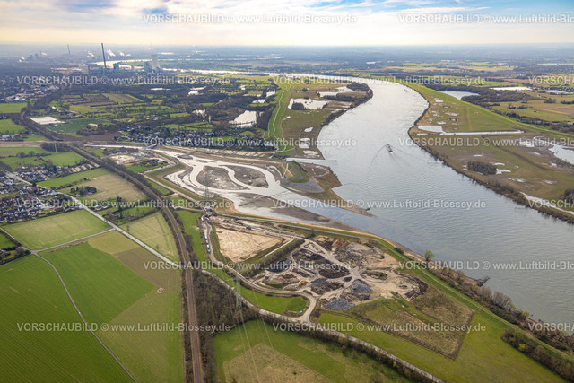 Voerde240309098 | Luftbild, Neue Emschermündung und Fluss Rhein, Sehenswürdigkeit, Möllen, Voerde, Nordrhein-Westfalen, Deutschland