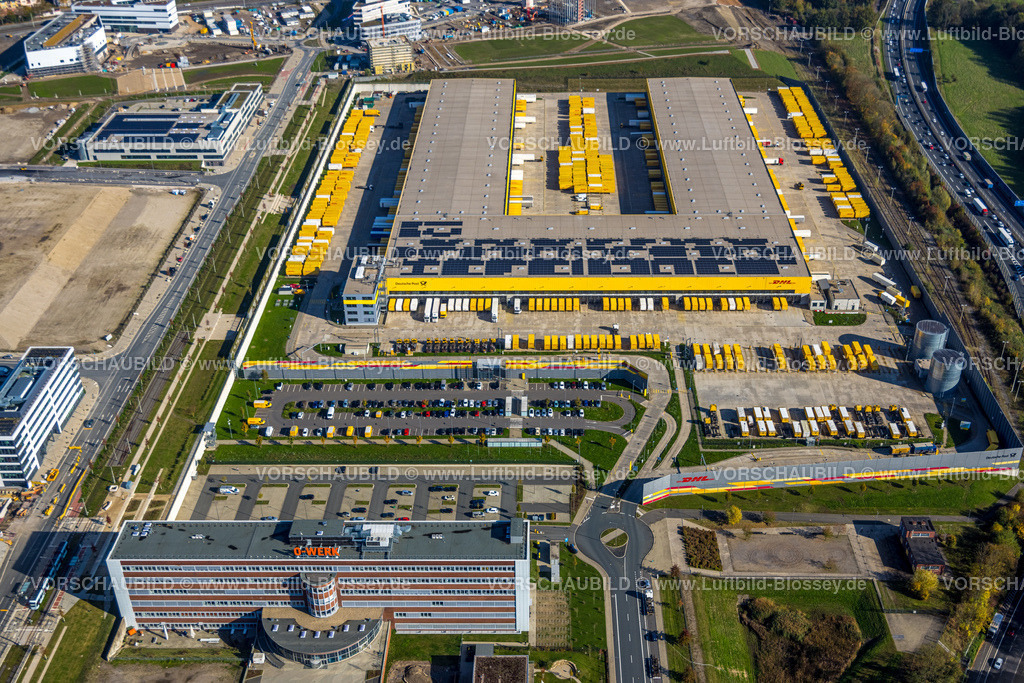 Bochum241016659 | Luftbild, DHL-Logistik an der Großbaustelle Mark 51/7, Wissenschaftsquartier und Technologiequartier, O-Werk Campus, ehemaliges Opel Areal an der Autobahn A448, Altenbochum, Bochum, Ruhrgebiet, Nordrhein-Westfalen, Deutschland