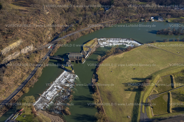 Witten240102991 | Luftbild, Fluss Ruhr und Wasserkraftwerk Hohenstein, Bergerdenkmal im Wald, Witten, Ruhrgebiet, Nordrhein-Westfalen, Deutschland