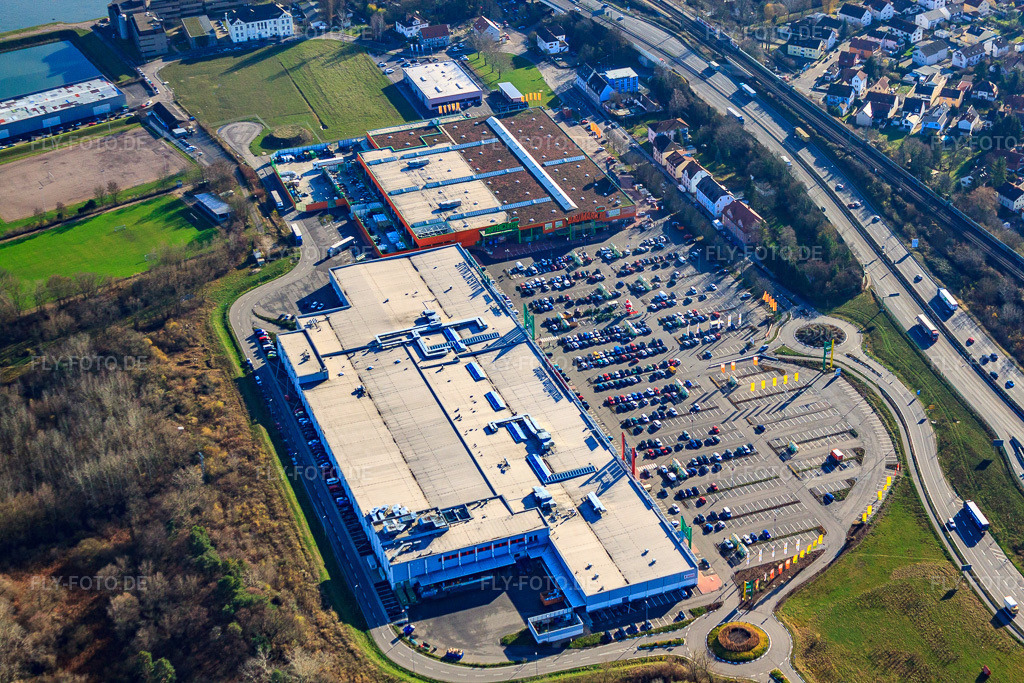 Luftbild: Marktkauf im Maximilian-Center im Ortsteil Maximiliansau in Wörth im Bundesland Rheinland-Pfalz in Deutschland. Foto: IMG_23052.jpg vom 02.12.2009 durch Werner Riehm/FLY-FOTO.de