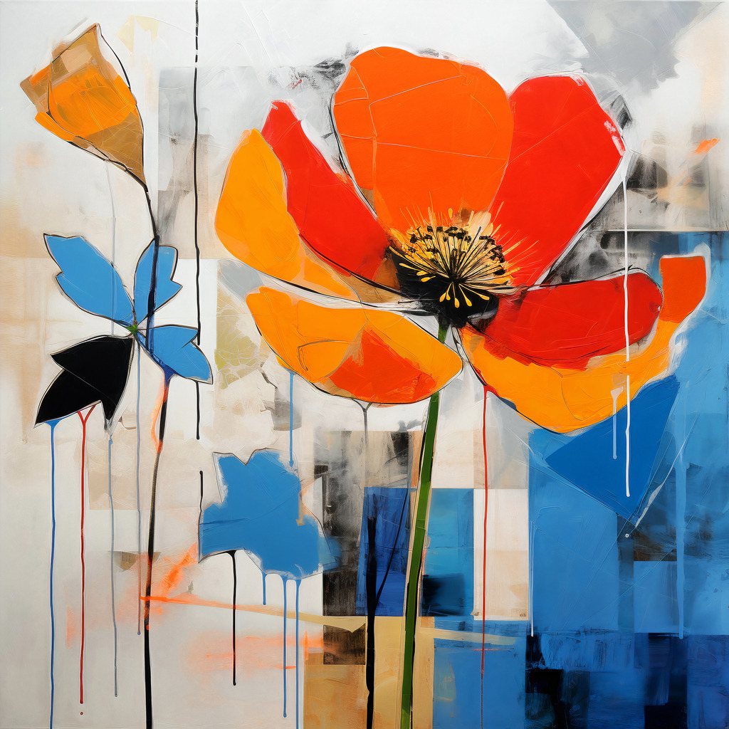 2307072 - Rote Blume | Modernes sehr dekoratives Wandbild einer roten Blume vor abstraktem Hintergrund.