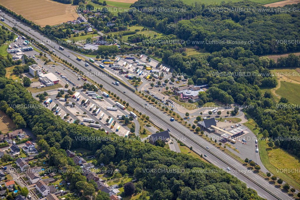 Hamm250701574Rhynern | Luftbild, Serways Raststätte Rhynern, Autobahnraststätte mit Autobahn A2, LKW Parkplatz, Stadtbezirk Rhynern, Hamm, Ruhrgebiet, Nordrhein-Westfalen, Deutschland