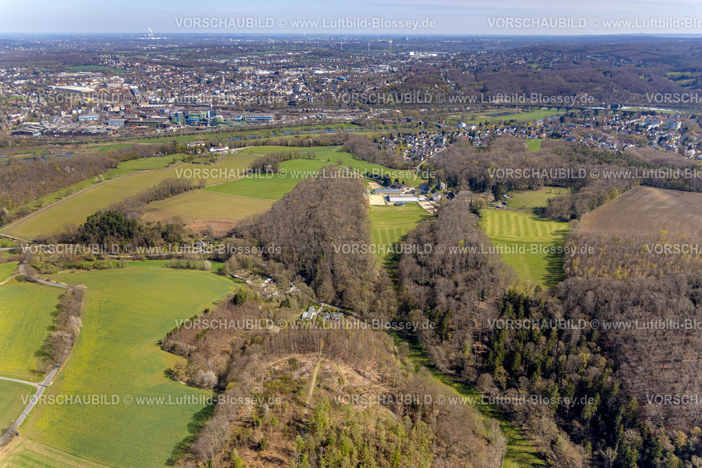 Witten220401332 | Luftbild, Muttental mit Zechenhaus Herberholz und Bethaus, Reiterhof Frielinghaus und Schloss Steinhausen, Blick zum Edelstahlwerk und nach Witten, Bommern, Witten, Ruhrgebiet, Nordrhein-Westfalen, Deutschland