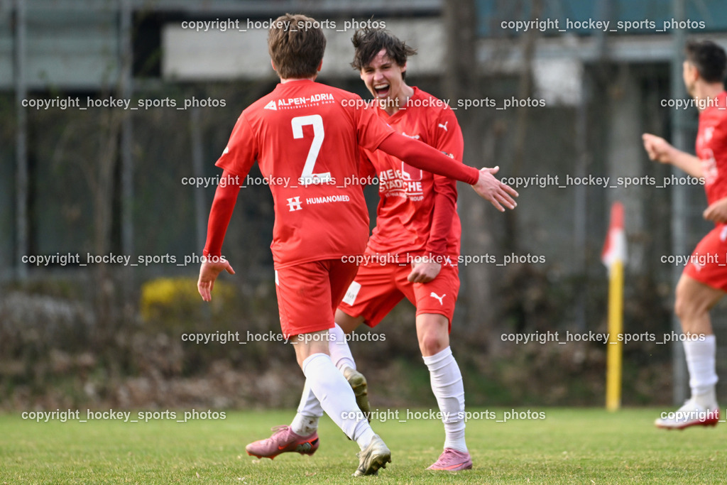 KAC 1909 vs. Union Matrei | Jubel KAC 1909, #2 Tim Tassotti KAC 1909, #16 Max Martin Dirkes KAC 1909, KAC 1909 vs. Union Matrei, KAC 1909 vs. Union Matrei am 21.03.2026 in Klagenfurt (Sportplatz KAC), Austria, (Photo by Bernd Stefan)