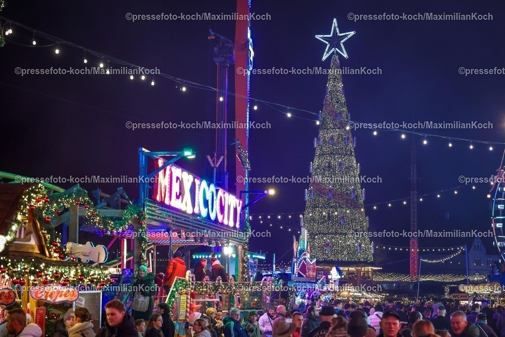 CR29112501163 | 29.11.2025, Herne, Pünktlich zur Vorweihnachtszeit öffnen die ersten Weihnachtsmärkte in Nordrhein-Westfalen. Eindrücke rund um den Weihnachtsmarkt Cranger Weihnachtszauber in Herne. Besucher Voll fahrgeschäft Fahrgeschäfte Lichter Buden Stände 