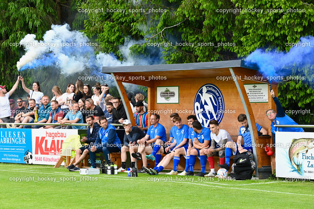 SV Dellach Gail vs. SAK 29.5.2023 | Spielerbank SV Dellach, #10 Samir Nuhanovic, Headcoach SV Dellach Wolfgang Wilscher, Assistentcoach SV Dellach  Jakob Wastian, Bengalen, SV Dellach Fans